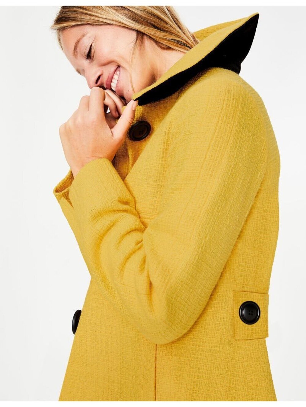 Boden Yellow Vintage Swing Coat Size US 12 Textures Mod 60s Style Large Buttons - Picture 3 of 7